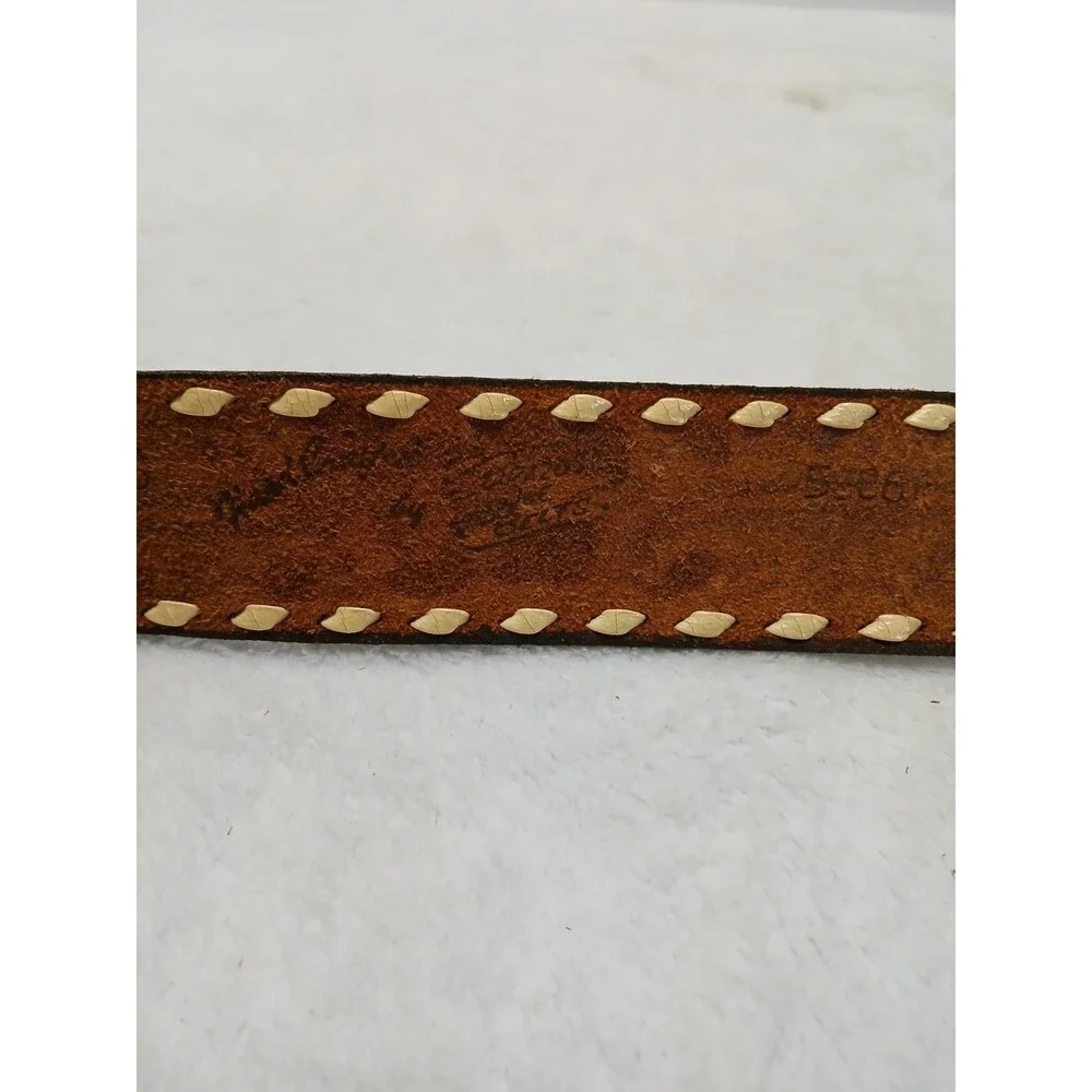 ​Vintage‎ Hand Tooled Brown Leather Belt Floral PAUL Embossed Weave Edge Size 34